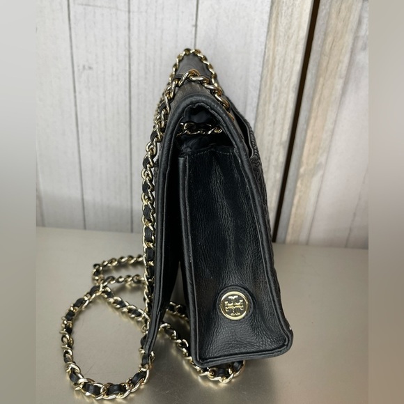 Tory Burch Bryant Medium Black Leather Womens Chain Shoulder Bag Floral Print - Picture 6 of 12